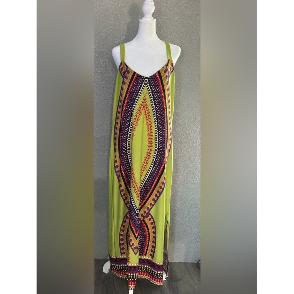 Ashley Stewart Lime Green & Purple Printed Dress